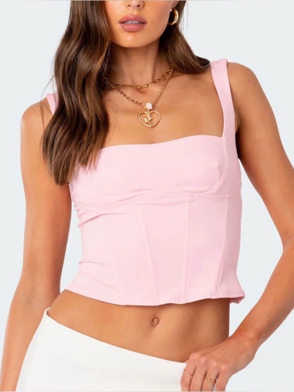 Edikted Pastel Pink Structured Square-Neck Crop Top bustier corset size xs
